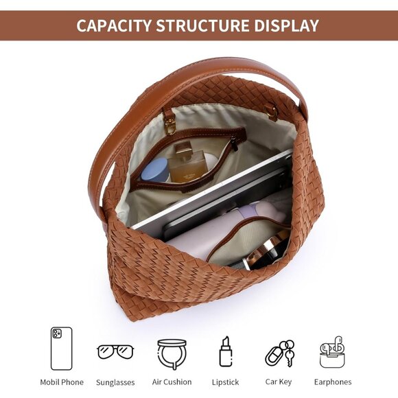 Woven Suede Hobo Bag for Women, Fall Woven Purse Slouchy Shoulder Crossbody Bag, - Picture 7 of 7